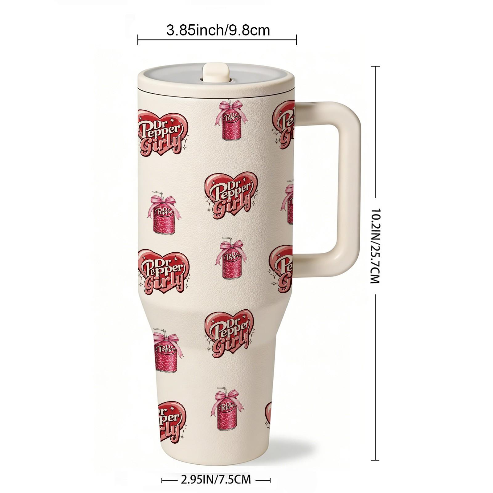 40oz Insulated Tumbler With Handle, Drinkware, Dr Pepper Girl All Over Print Thermal Mug, Soda Aesthetic Design, Double Wall Vacuum Cup For Hot Cold Drinks, Leak Resistant Lid, Birthday Valentine Mother’s Day Gift For Women Friend