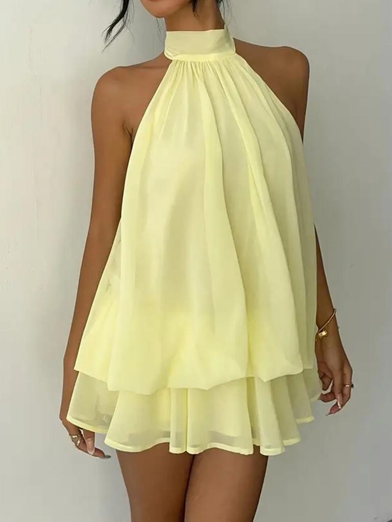 Women's Summer Fashion Party Halter Tie Back Mini Dress, Slim-Fitting Casual Elegant Short Sleeveless Dress for Home Outdoor City Style Classy Dresses