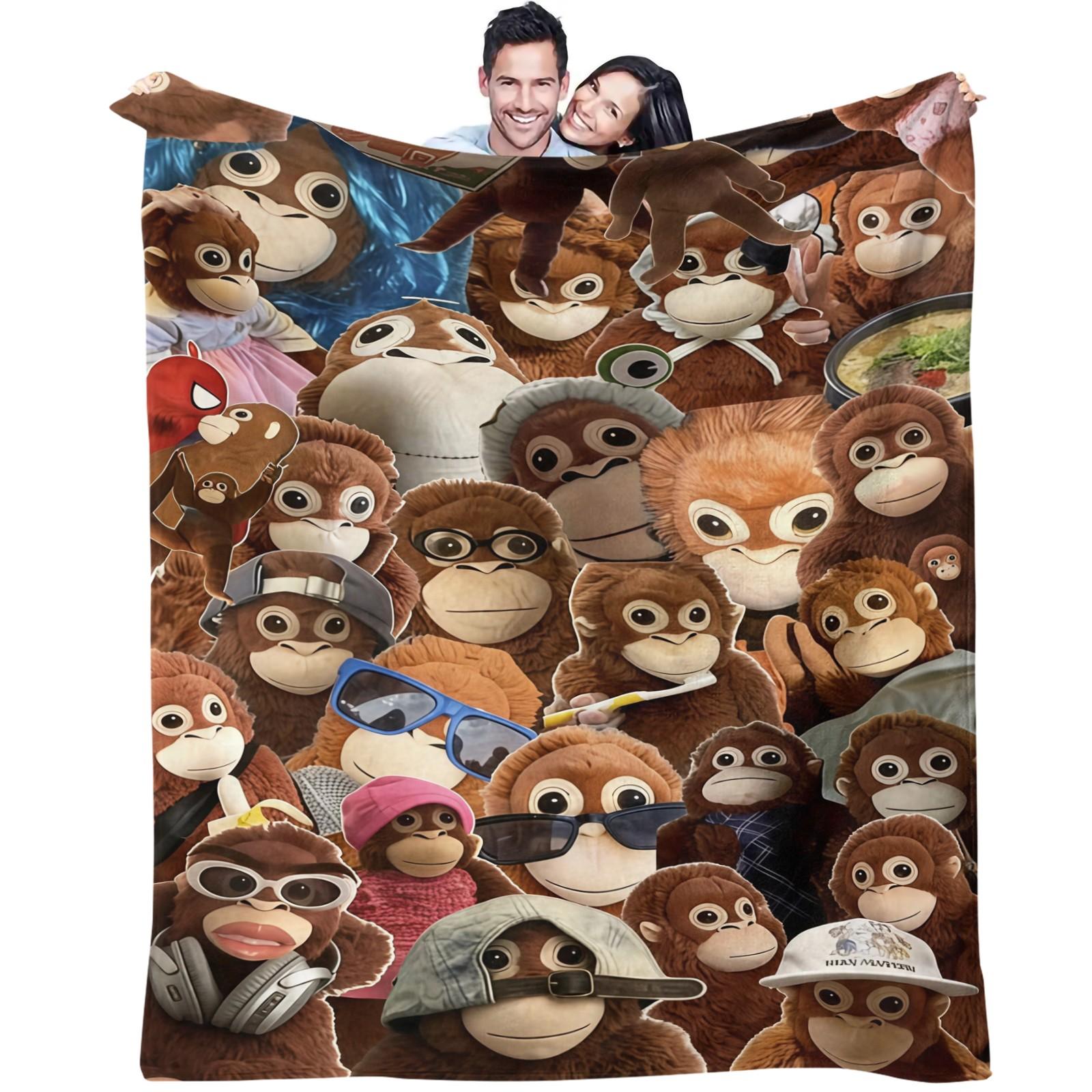 Curious George Lightweight Throw Blanket, Cute Cartoon Monkey Collage Summer Beach Nap Blanket, Soft Flannel Fleece Blanket for Office Couch Bed Travel, Ideal Gift for Curious George Fans Kids Teens Adults