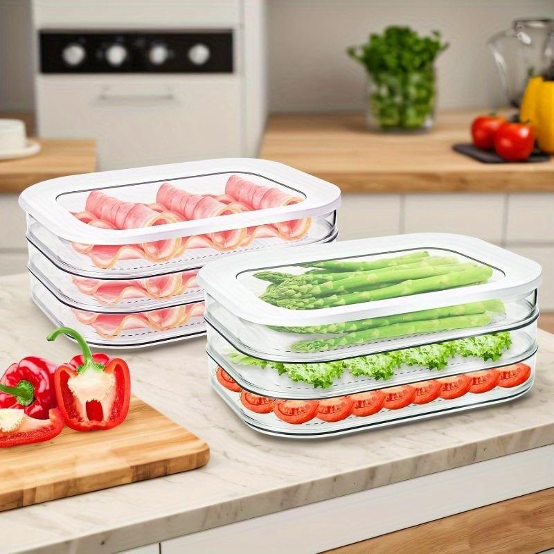 3-Layer Refrigerator Deli Meat Container, Stackable Bacon Lunch Meat Container, Suitable for Cold Cuts, Cheese, Sausage, Meal Prep Containers, Clear Food Storage, Kitchen Storage Containers