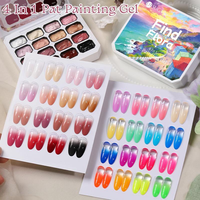 4-in-1 patting jelly nail polish gel cosmetic set with 16 cream tone pastel gel colors. Perfect for gradient and floral nail art. Easy application, suitable for professional salon and home manicure making.