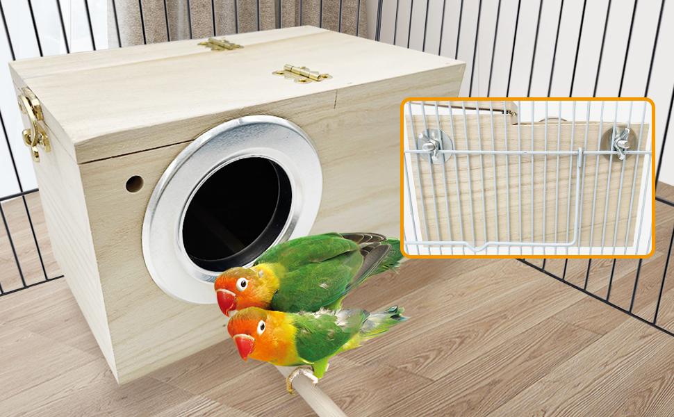 Parakeet Nesting Box Bird House for Cage Wood Mating Box Bird Breeding Box for Lovebirds, Cockatoo, Budgie, Finch, Canary Small and Medium Sized Birds (M:7.9 * 4.7 * 4.7 inch)