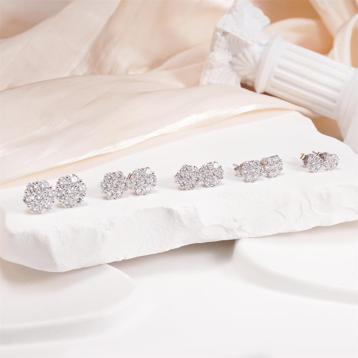 Delzzad S925 D Color VVS Synthetic Moissanite Flower Stud Earrings Valentine's Day Gifts Jewelry