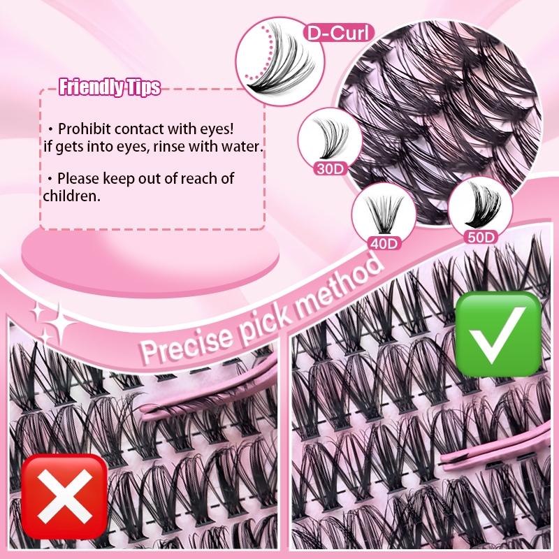 Natural Look Eyelash Extensions Set, Summer Gifts, 1 Set False Eyelashes Extensions Set with Accessories, Professional Makeup Accessories for Women, DIY Cluster Lashes, DIY Lash Kit, High Quality Eyelashes, Hybrid Lash Set, Individual False Eyelashes