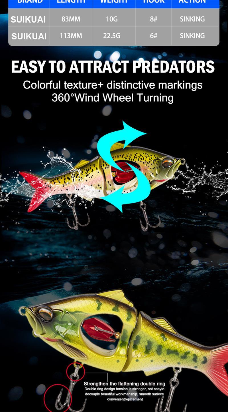 New Multi-Jointed Sinking Lure — A Realistic, Segmented Swimbait. Equipped with razor-sharp hooks, this lure is suitable for both freshwater and saltwater environments, specifically designed to target species such as bass and pike. An essential accessory