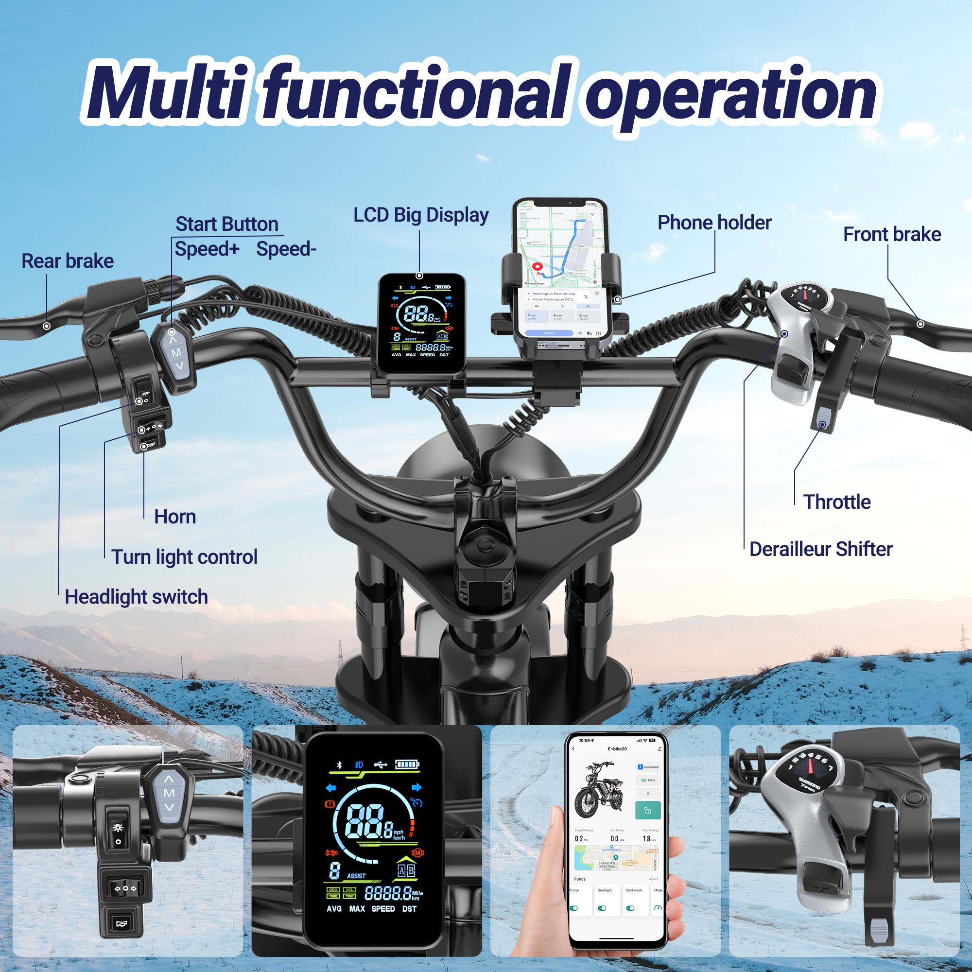 【VOLTVOGUE】Peak 1500W Electric Off-Road Bike 20-Inch Full Suspension E-Motorcycle, 48V 20Ah Removable Battery, 31MPH Top Speed, 40-55 Mile Range, 2-Seater, LED Headlights, 20-Inch All-Terrain Fat Tires, UL 2849 Certified