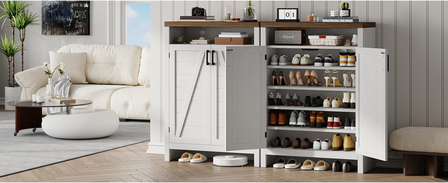 【SPOTLIGHT DAY】ONBRILL 6-Tier Shoe Cabinet with Doors, Farmhouse Shoe Storage Cabinet with Adjustable Shelves, Large Capacity Wooden Shoe Rack Organizer for Entryway, Closet, Hallway, Living Room