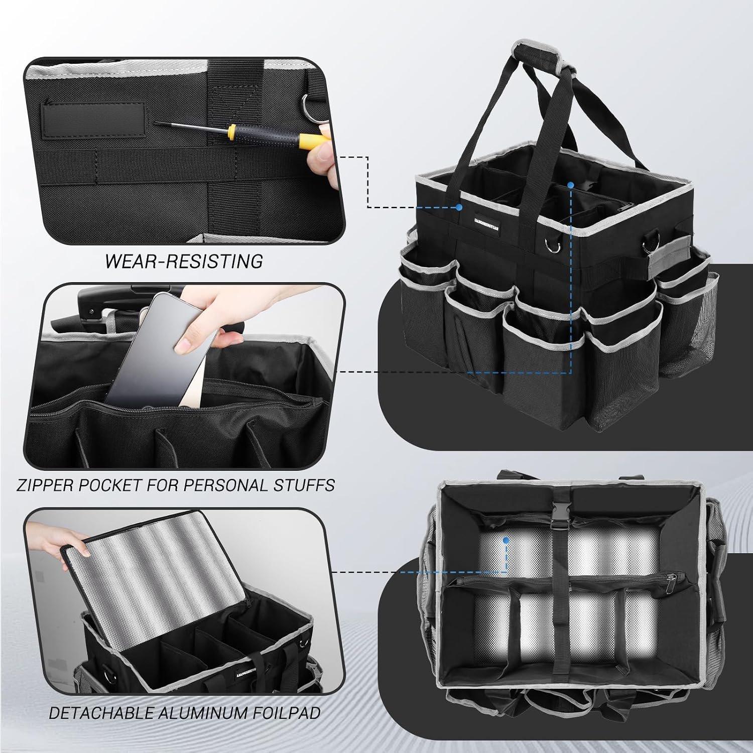 Large Rolling Cleaning Bag, Cleaning with Wheels with Detachable Trolley for Housekeepers, Water Resistant Cleaner Supplies Organizer with Wheels for Kitchen, , Picnic (Black-Grey) Large Rolling Cleaning Bag, Cleaning with Wheels with Detachable Trolley for Housekeepers, Water Resistant Cleaner Supplies Organizer with Wheels for Kitchen, , Picnic (Black-Grey)