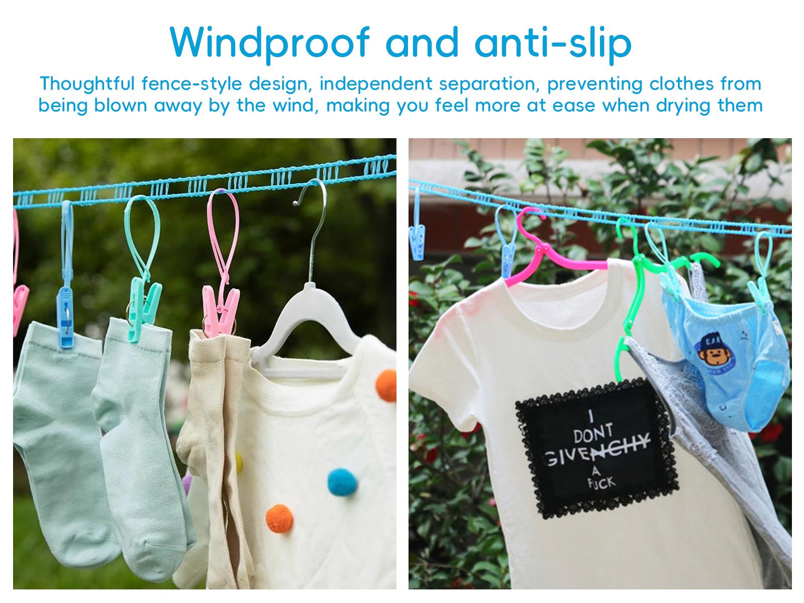 6-Pack Adjustable Windproof Clothesline,(5m/16.4ft) - Portable Telescopic Design, Essential for Outdoor Travel and Camping, Anti-Slip and Anti-Fall, Suitable for Drying Both Dry and Wet Clothes, Pink/Blue/Green Laundry
