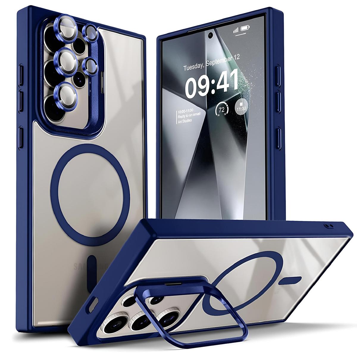 [Free!!Ship!] Camera Lens Kickstand Clean Case for Samsung Galaxy S25 Ultra S24 S23 Mag Safe Heavy Duty Transparent Shockproof Phone Bumper with Camera Lens Protector