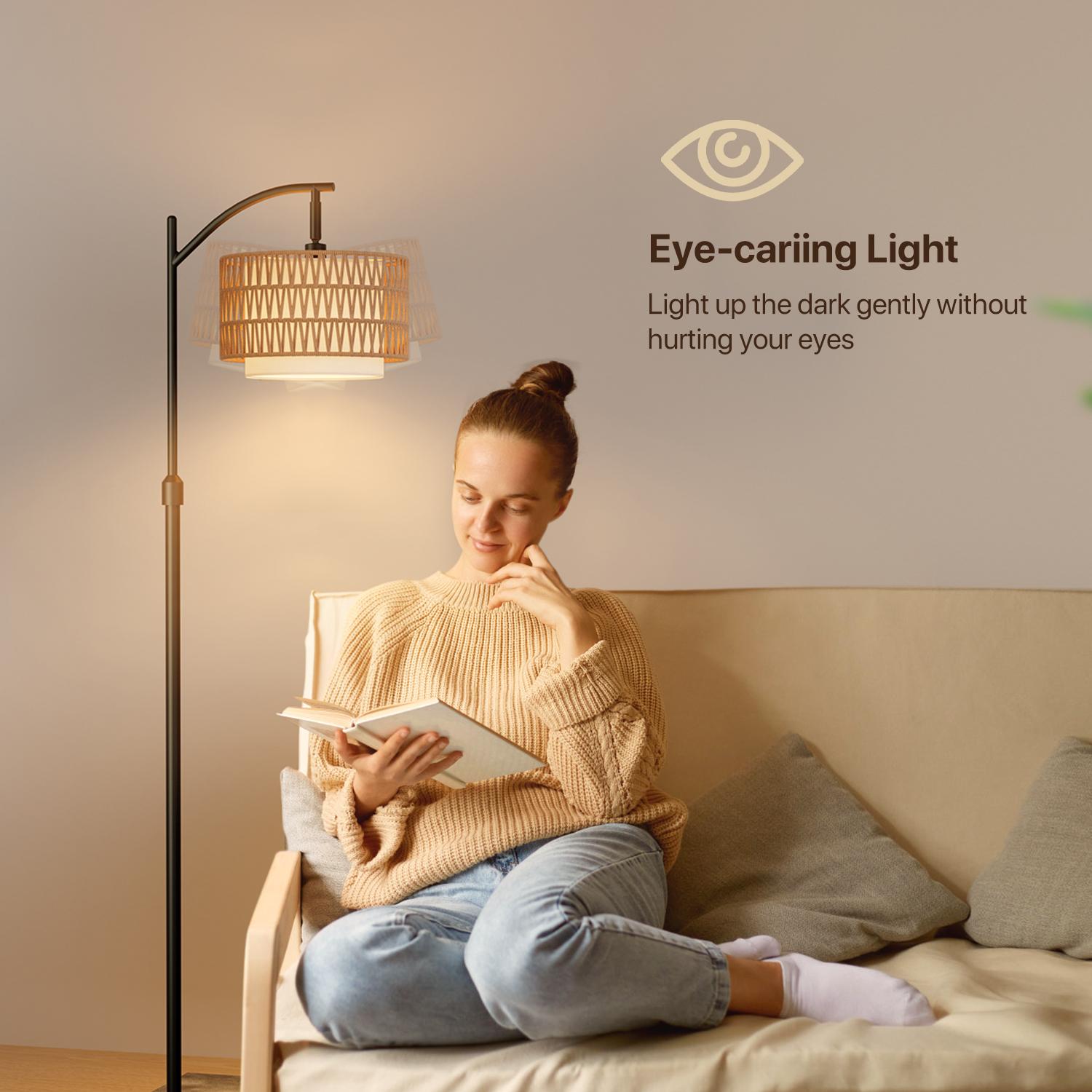 GLITGATE RGB Dimmable Y Floor Lamp with Remote Control, Bohemian Floor Lamp with 3 CCT,Farmhouse Floor Lamps with Rattan Shades, Mid century modern floor lamp, Adjustable Tall Lamp for Bedroom, Office for living room,bedroom