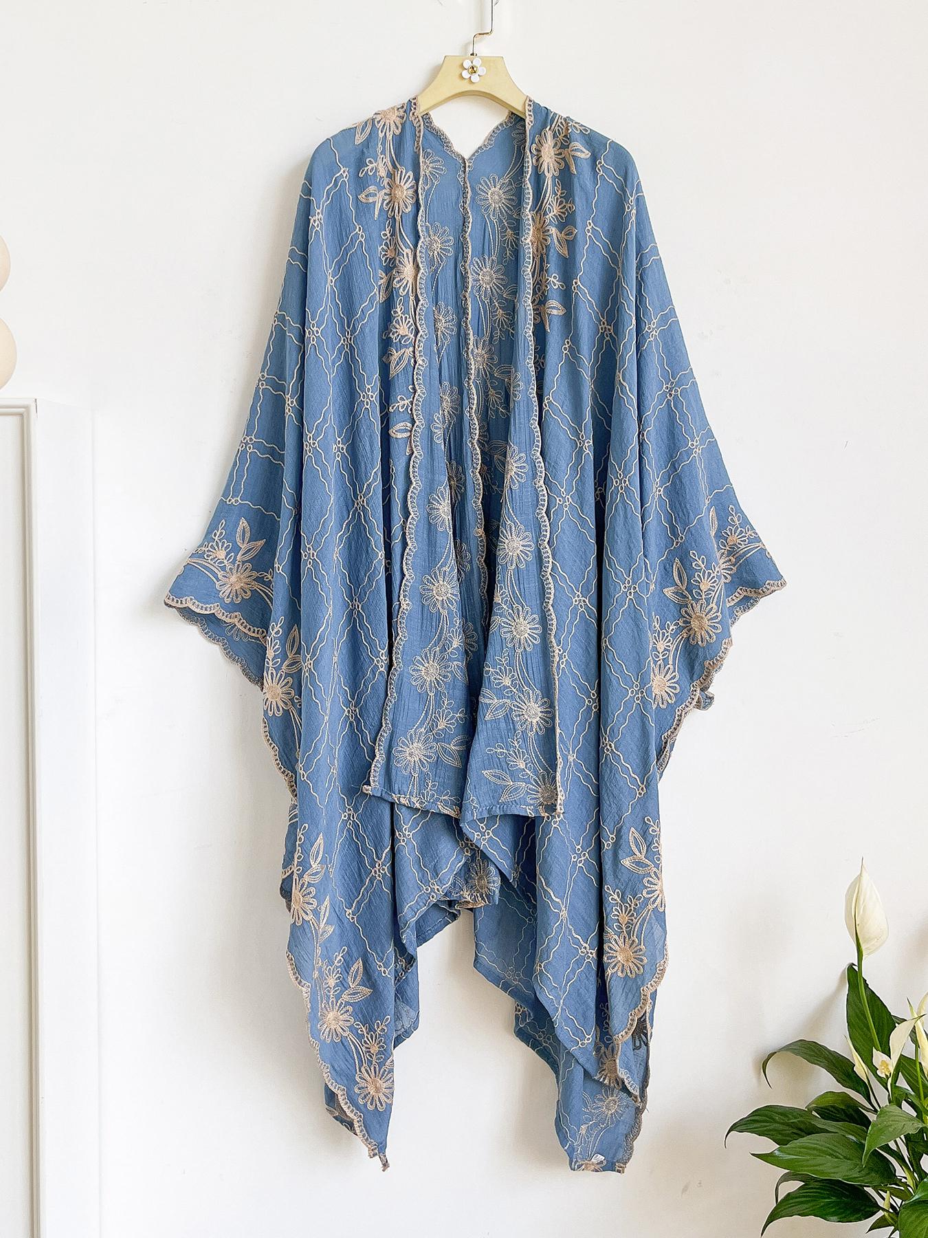 Boho Ocean Embroidered Split Scarf, Loose Fit Elegant All-Season Style, Perfect for Beach Vacations, Commuting and Dates