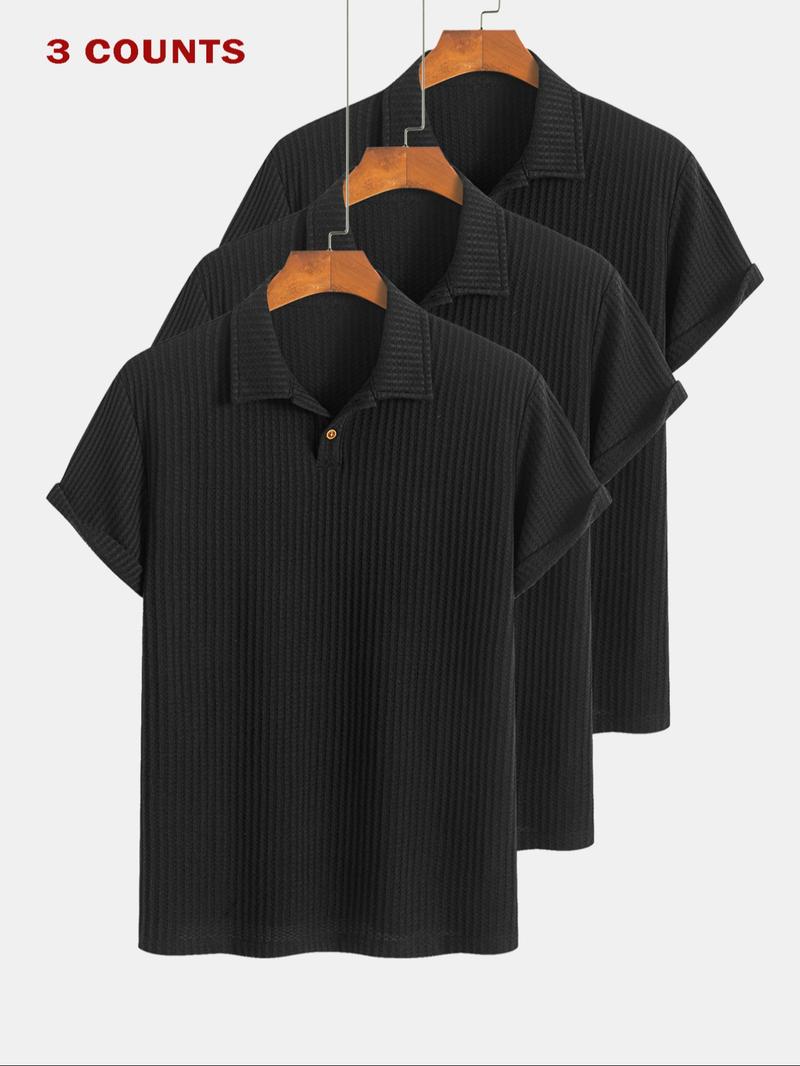 Men's Solid Color Pique Textured Knit Polo Shirt, Regular Fit Casual Short Sleeve Top for Summer, Men's Clothes for Daily Wear, Menswear