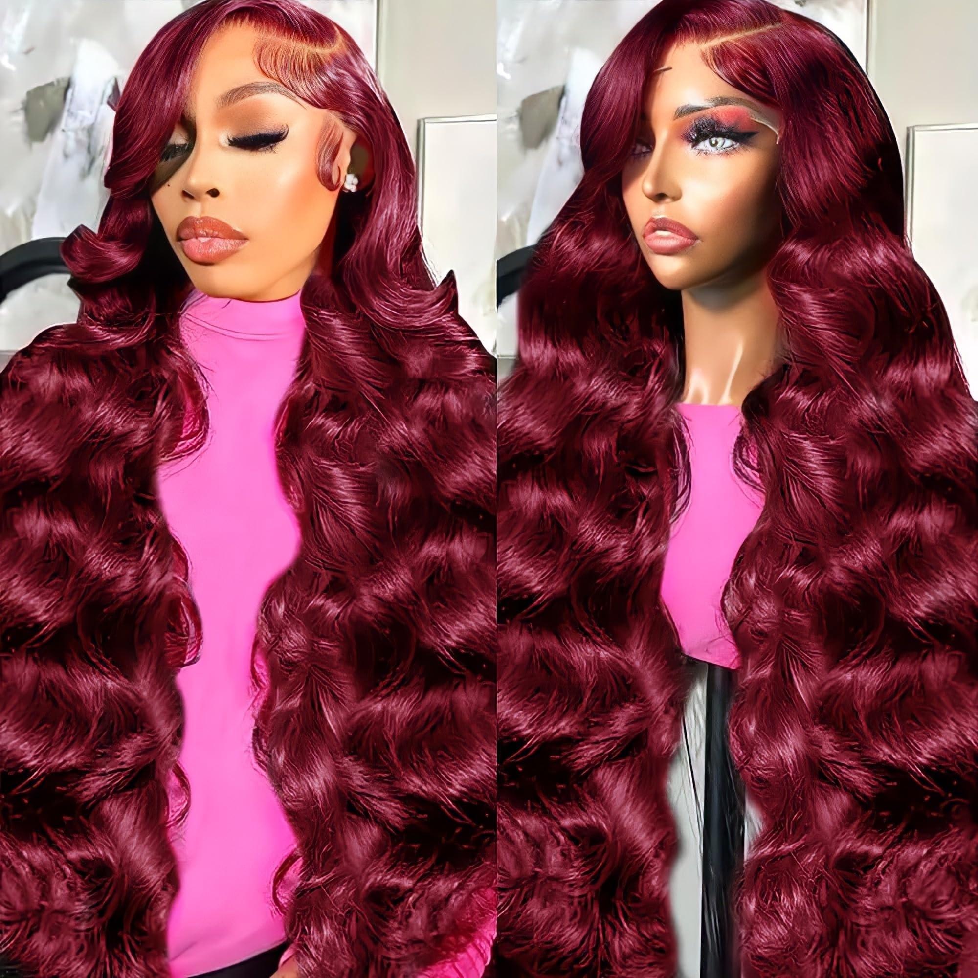 BB Face Body Wave 13x6 HD lace Front Human Hair Wigs P4/27 Highlight 180% density Pre plucked 99j Lace Frontal Human Hair Wigs For Women With Baby Hair