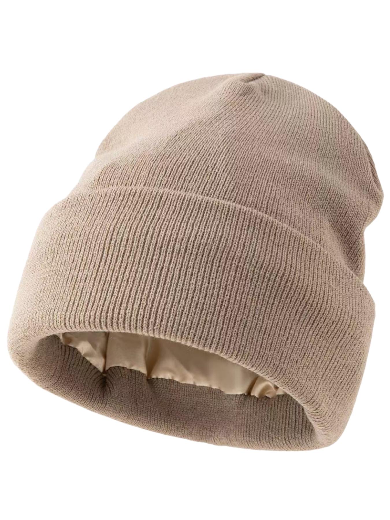 Autumn Winter Satin Knit Hat, Large Head Circumference Warm Beanie, Solid Color Cold Cap, Unisex for Kids over 13 Years, Outdoor Sports, Knitting Beanie