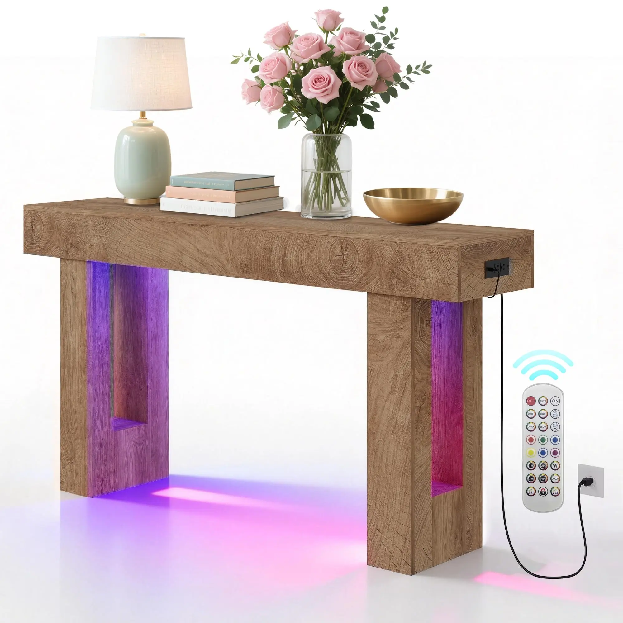 63" Farmhouse Console Table - Rustic Long Sofa Table for Living Room, Hallway, or Entryway with White Finish and Knife Cut Wood Grain, Available in 6 Light Colors