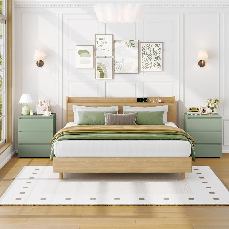 FOTOSOK White Nightstand with 3 Drawers, White Bedside Table Night Stand, Sofa Side Table 3 Drawer Nightstand for Bedroom