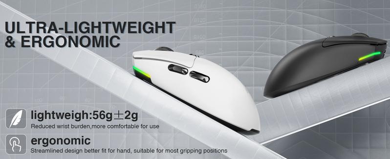 Solakaka SM800 wireless gaming mouse with 26,000 DPI, three-mode connection 2.4GHz wireless. Suitable for all FPS games. Gaming mouse with anti-slip stickers and ergonomic design FallFreshness