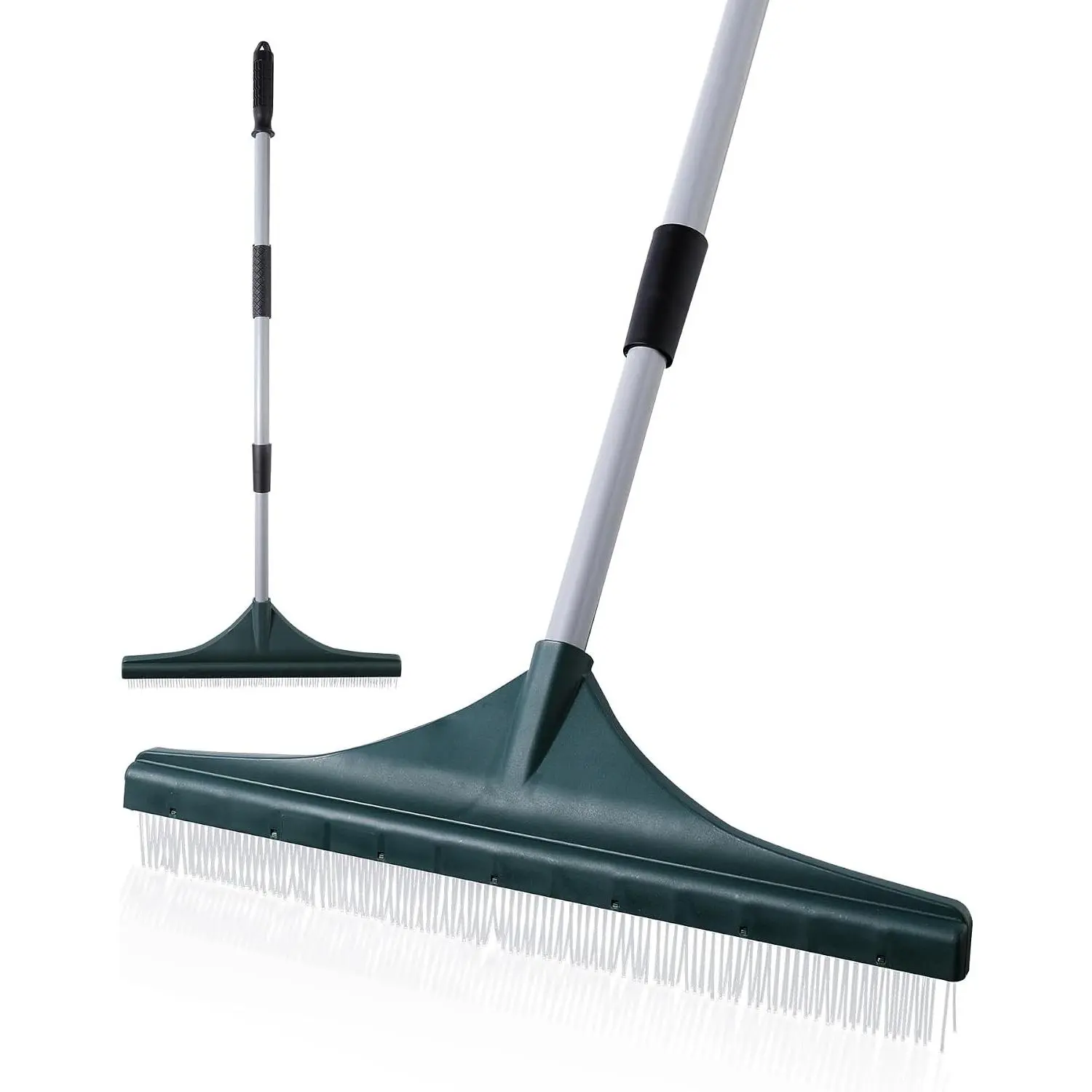 Artificial Turf Rake Grass Brush Broom Telescopic Iron Pole Leaf Rake Cleaner for Carpet Lawn Yard Cleaning and Pet Hair Removal 56.69"