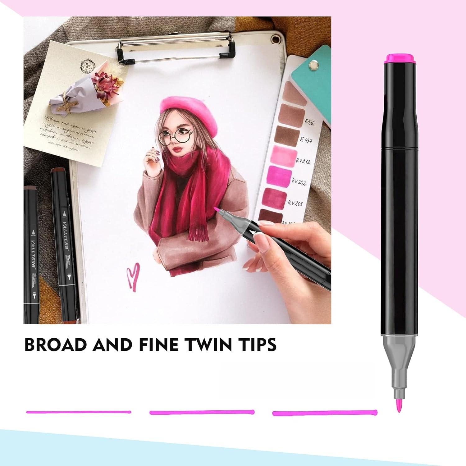 36-color double-headed marker pens, marker pens, dual-use for thick and thin lines, quick-drying type, suitable for painting and hand-drawing, with smooth color rendering and no ink bleeding through paper