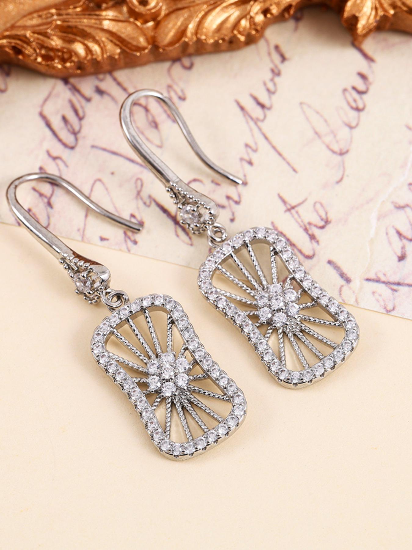 Geometric Hollow Out Zircon Earrings for Women, Elegant Office Wear Jewelry, Silver Color and Options, Versatile Fashion Accessories