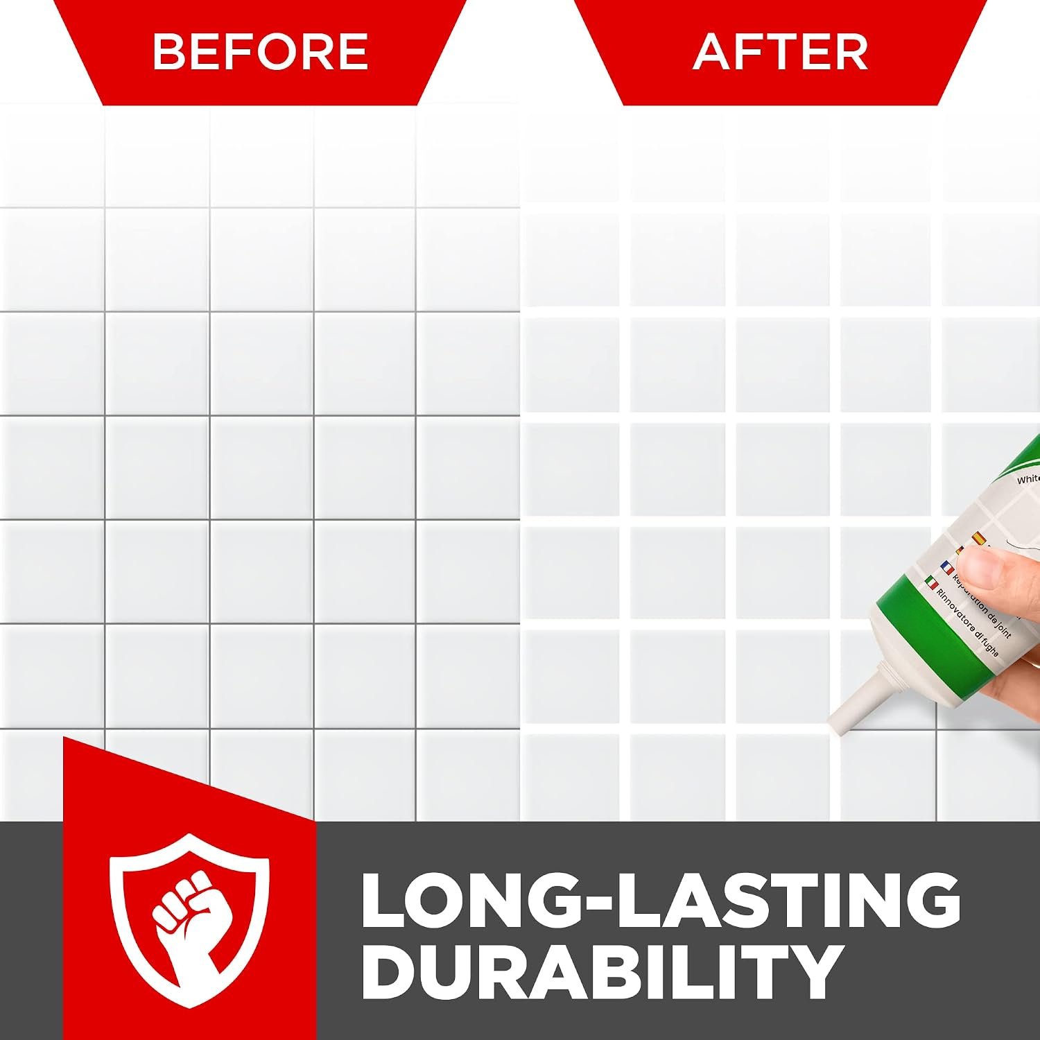 Tile Grout Repair XL – White Grout Filler Tube for Bathroom & Kitchen –  Drying, Odorless, Easy to Apply – Restores Tile Gaps, Cracks, Lines & Joints- (Bigger: 14,12oz - 400g)
