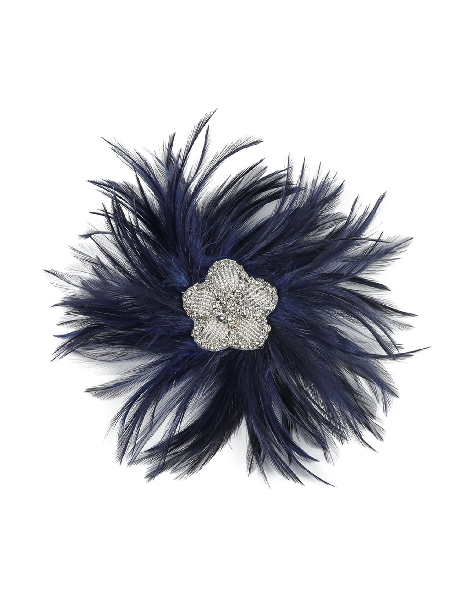 Sparkling Rhinestones Flower Feathered Hair Clip Hair Ornament for Festival Derby Event Gathering Cocktails Party Brooch Fash