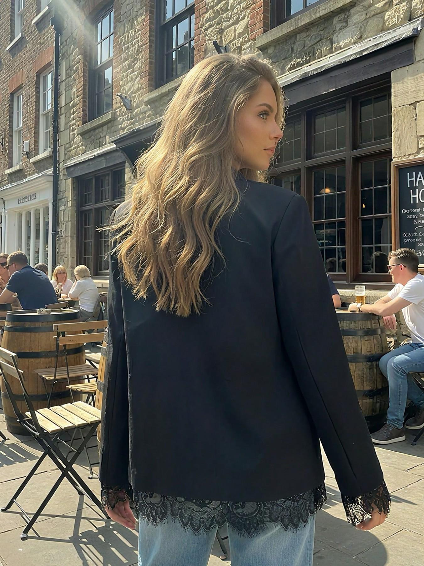 Women's Lace Patchwork Suit Jacket, Spring 2026 New Luxury Loose Fit Blazer, High-End Casual Fashion Outerwear