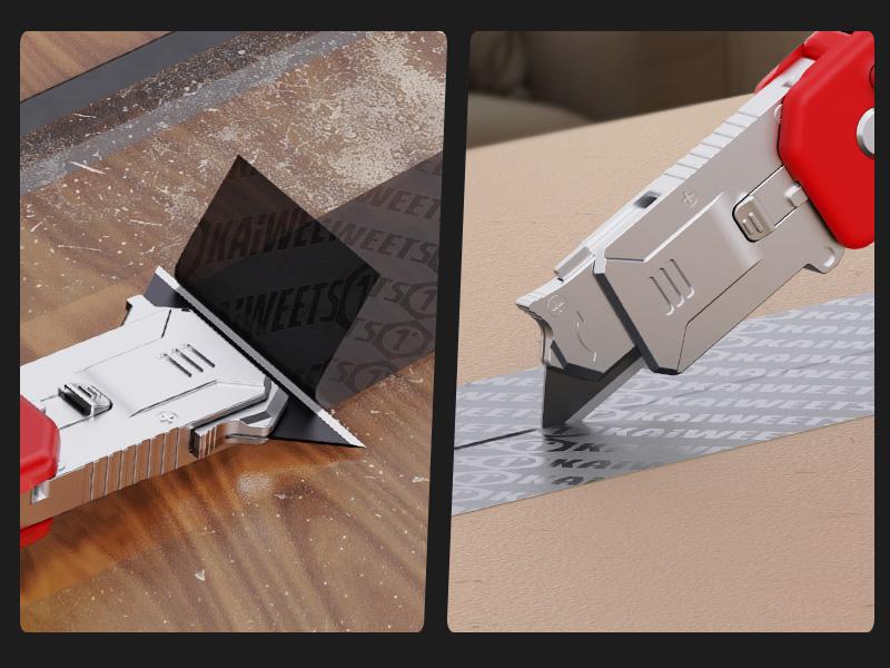 KAIWEETS Utility Knife Scraper, Retractable Design, 2-in-1 Folding Box Cutter with Blade Storage, Heavy Duty Zinc Alloy Body, Folding Knife, SK2 Black Blades replacement, EDC Tool for Home, Office Hardware Cutting