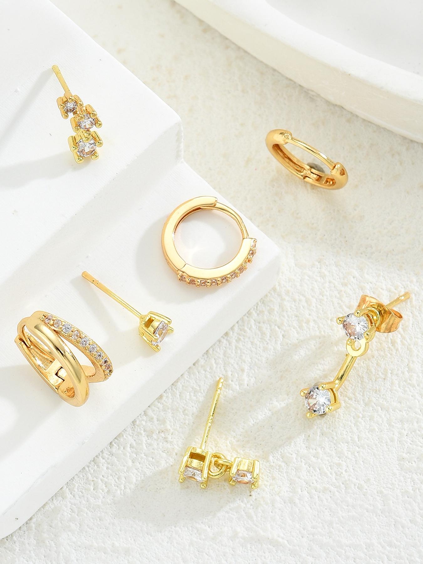 7 Pieces - 18K Real Gold Plated Brass, Stylish and Elegant Earrings, Premium Versatile Jewelry Set for Women #Jewelry & Accessories/Brass/Fade-Resistant/Hypoallergenic/Couples/Festivals/Parties/Ideal Gift