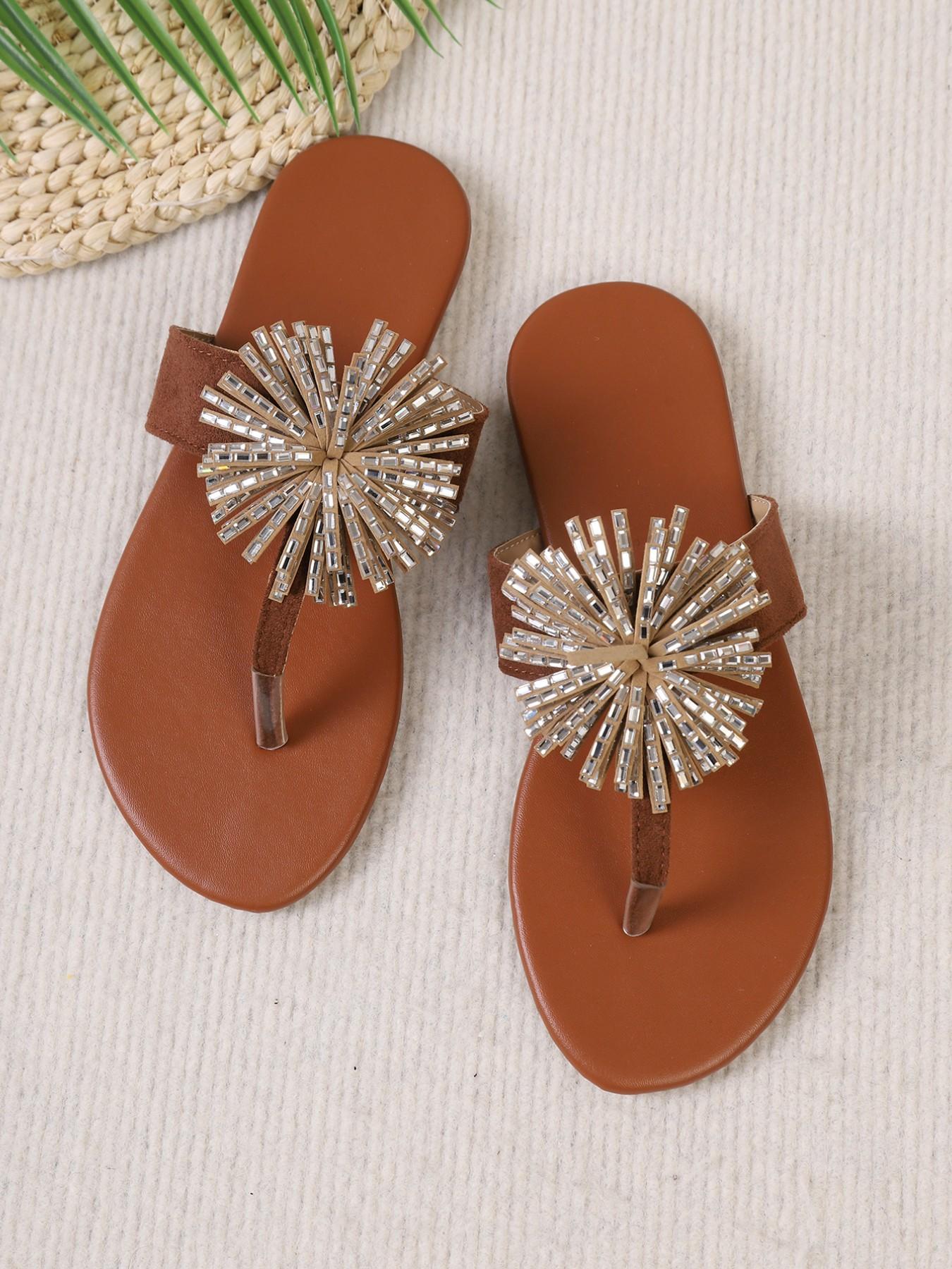 2026 Summer Shimmering Rhinestone Sandals, Fashionable Comfortable Soft Sole Non-Slip Flip Flops, Beach Vacation Versatile Slippers