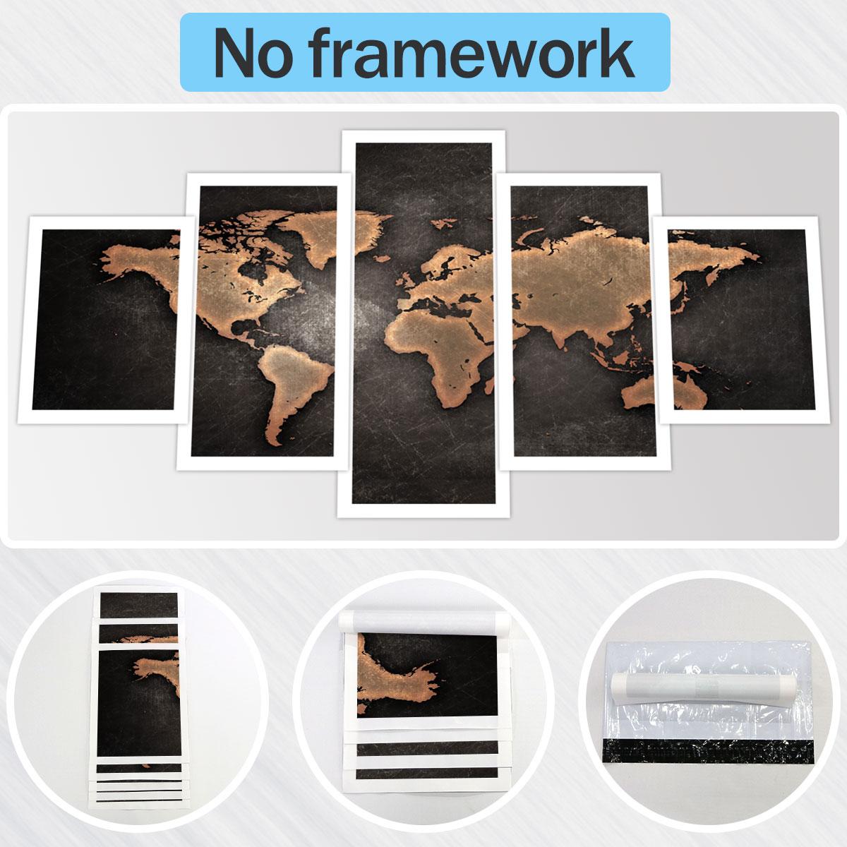 Vintage World Map Pattern Canvas Unframed Painting, 5 Counts Modern Art Poster, Wall Art Decor for Home Living Room Bedroom Office, Ornaments