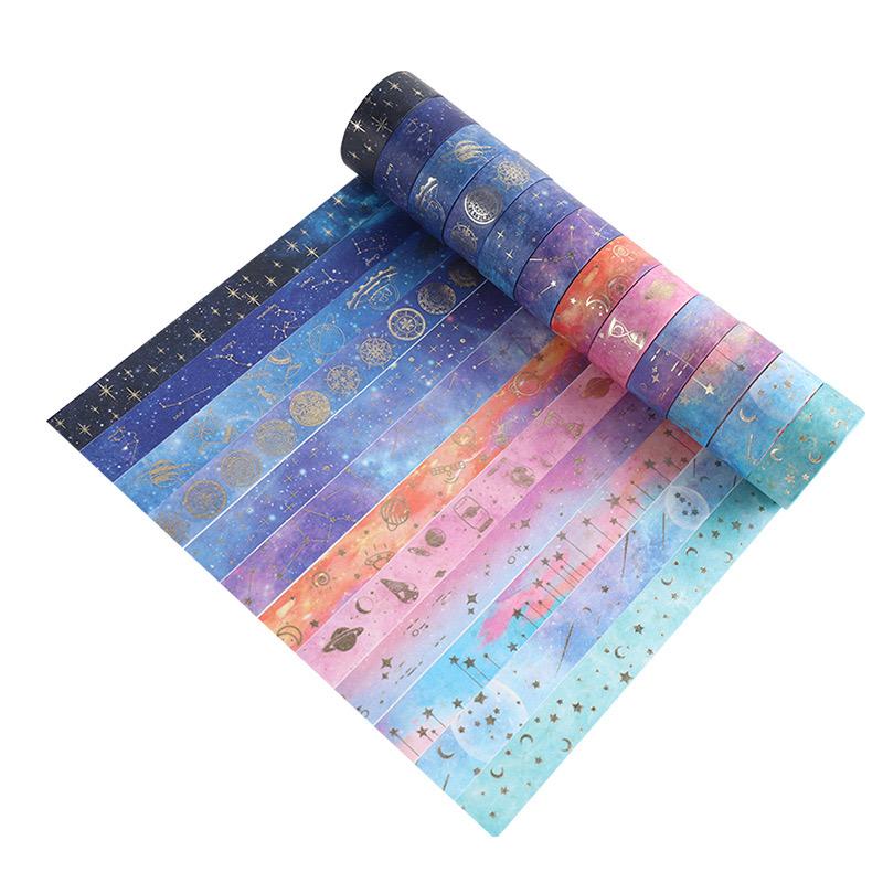 Starry Sky Themed Washi Tape Set for Gift, 12 Rolls/box Handbook DIY Decoration Aesthetic Sticker, Scrapbooking & Journal Making Material Gift for Student
