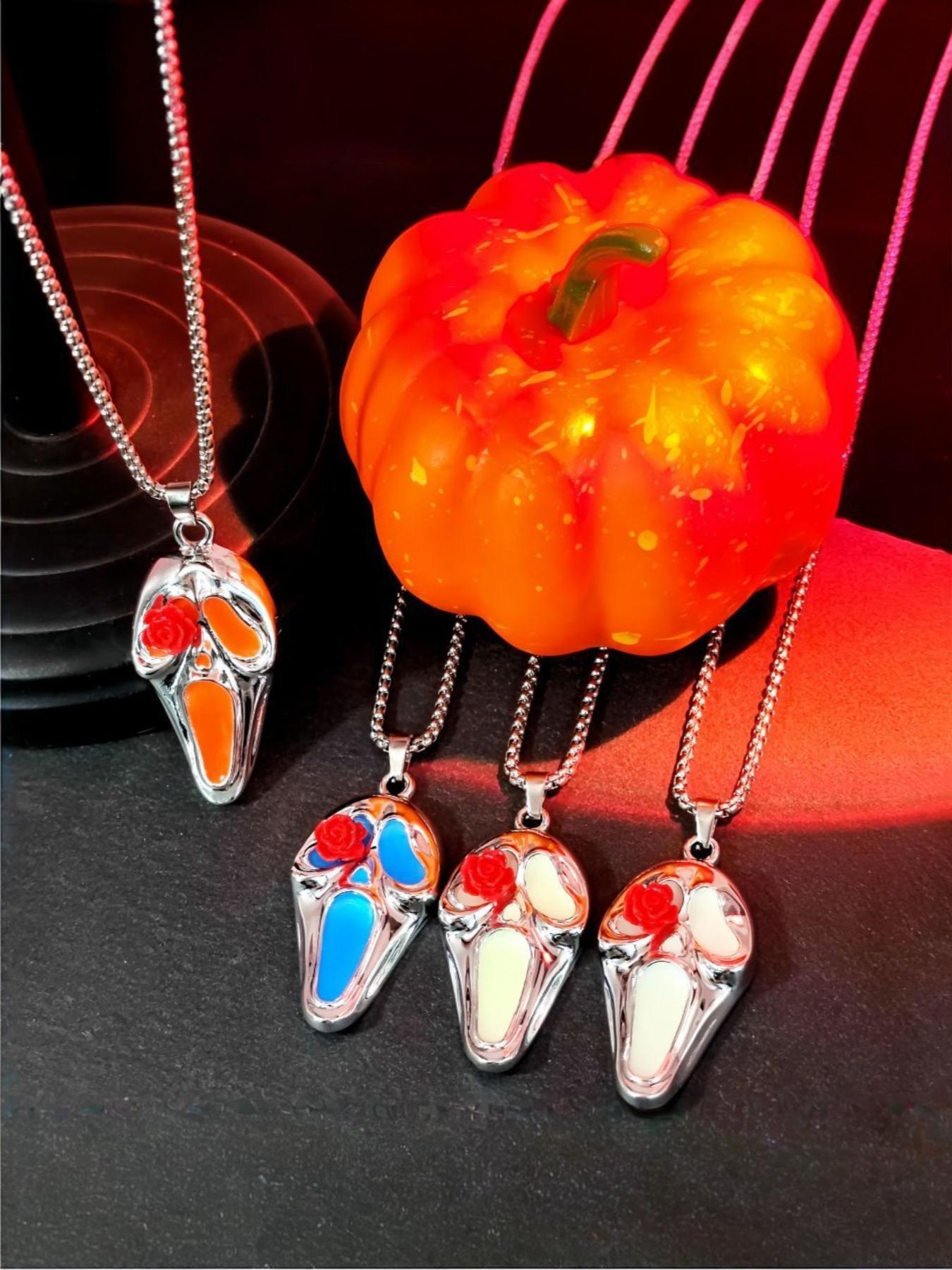 Glowing Skull Hair Mask Pendant, Night Light Charm, Trendy Men's Necklace, Unique Personality Jewelry, European and American Hip Hop Style