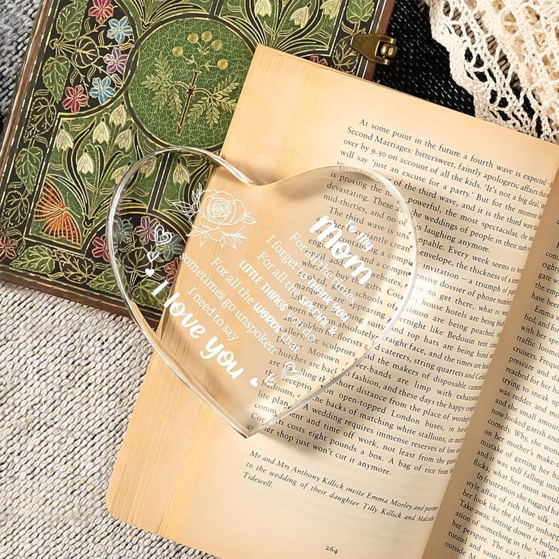 Heart Shaped Acrylic Decoration Block, Flower & Letter Pattern Decorative Ornament, Inspirational Creative Gift for Mom, Delicate mom birthday gift,Gift idea,Funny home decor