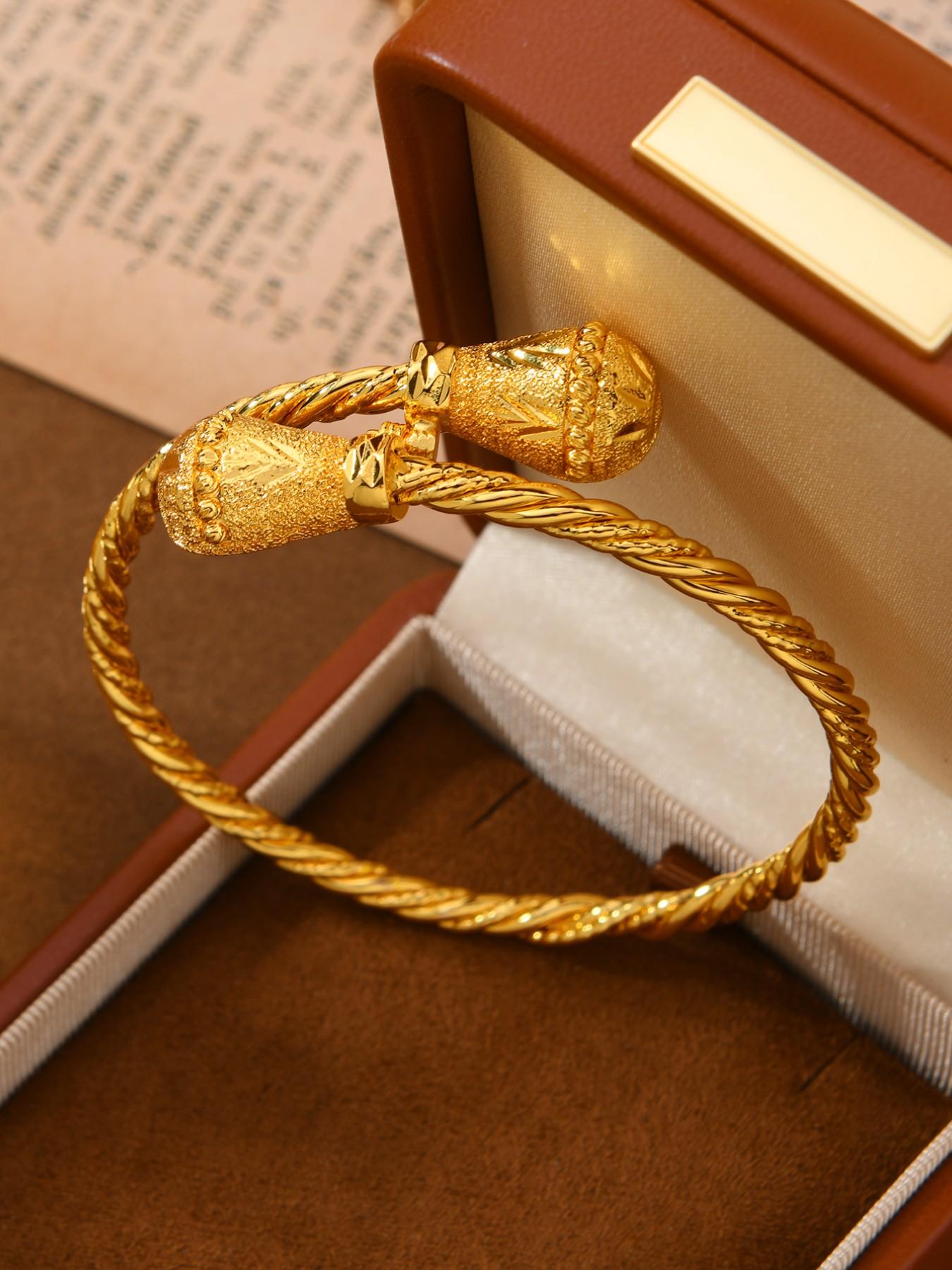 24k Copper Bangle Bracelet, Twisted Texture Bell Design, Vintage Luxury Women's Jewelry, Daily Wear Accessory