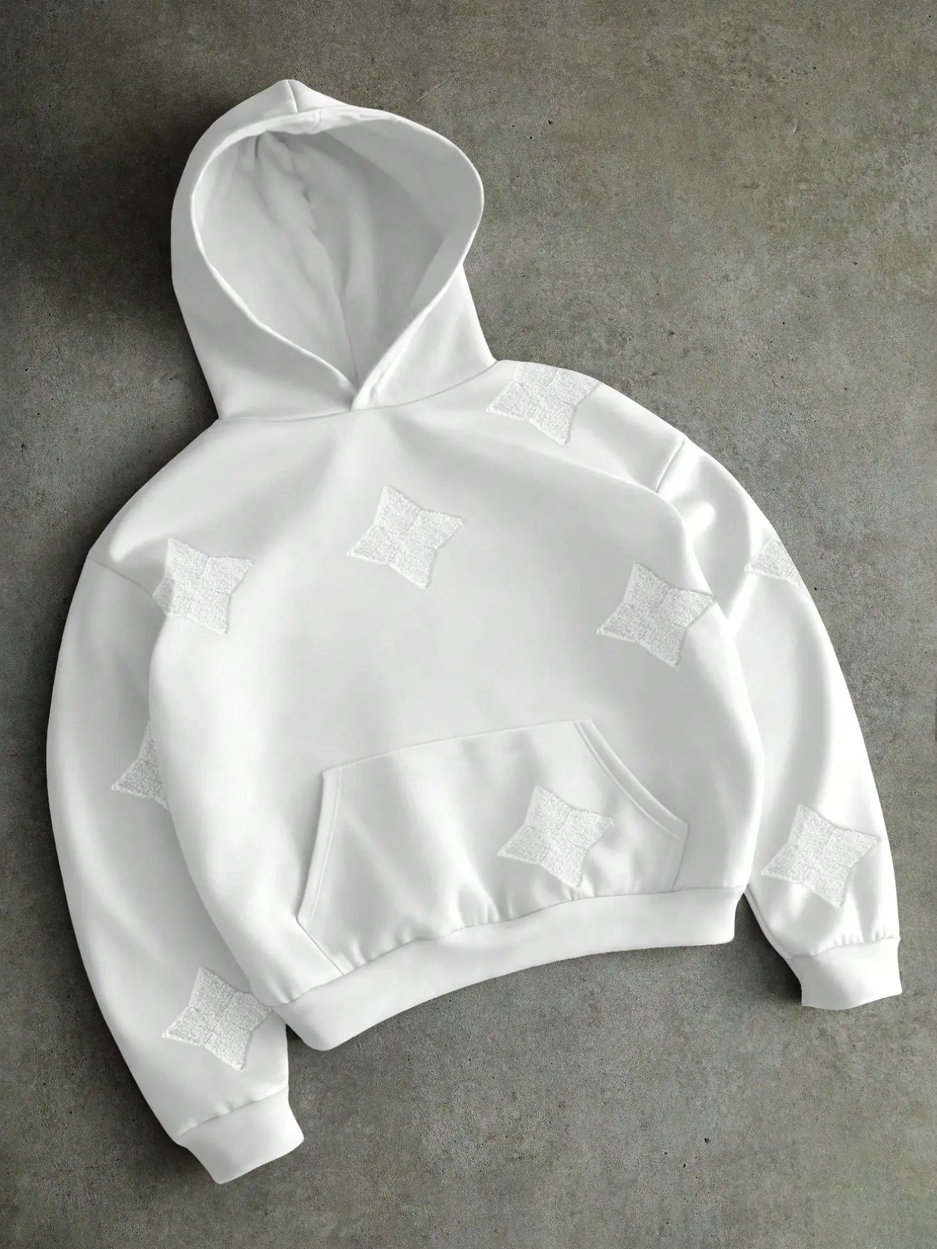 Men's Star Patchwork Short Hooded Sweatshirt, Y2K Street Style, Long Sleeve Pullover, Casual Fall & Winter Fashion, Kangaroo Pocket Design
