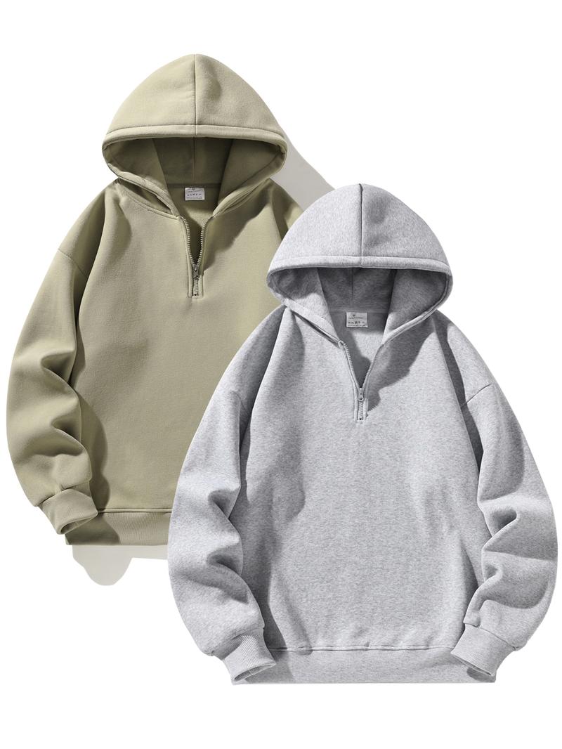 Men's Plain Half Zip Drop Shoulder Essentials Hoodie, Regular Fit Casual Long Sleeve Hooded Sweatshirt for Fall & Winter, Men's Clothes for Daily Wear