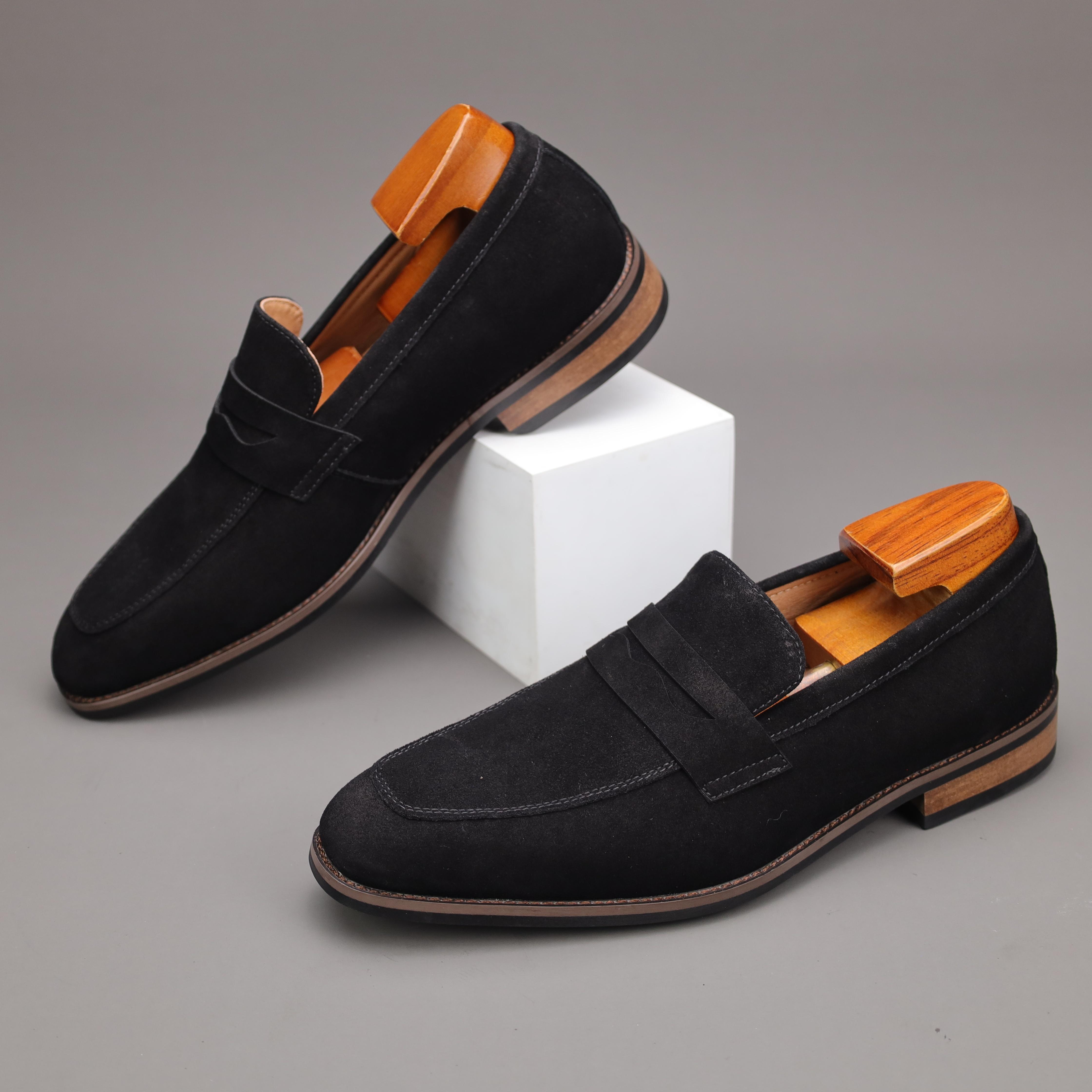 Men's Top Grain Cow Upper Slip On Penny Loafer Shoes, Elegant Comfy Non Slip Rubber Sole Dress Shoes, Men's Footwear,Real Shoes,size7-14