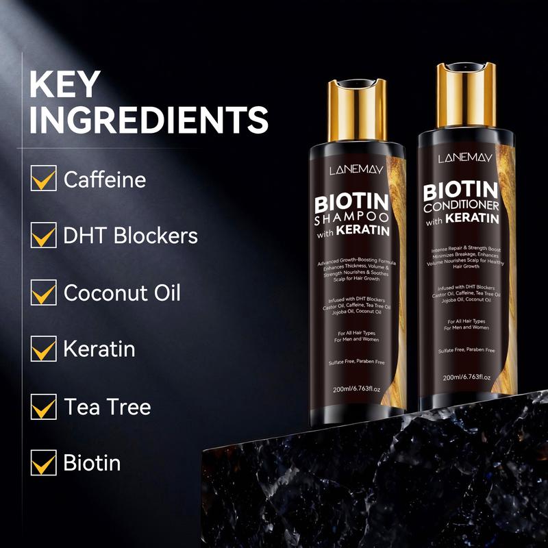 200ml+200ml Biotin Shampoo & Conditioner Set with Keratin - DHT Blockers & Caffeine Formula - Advanced Growth Boosting & Thickness Enhancement - Sulfate Paraben Free Hair Care