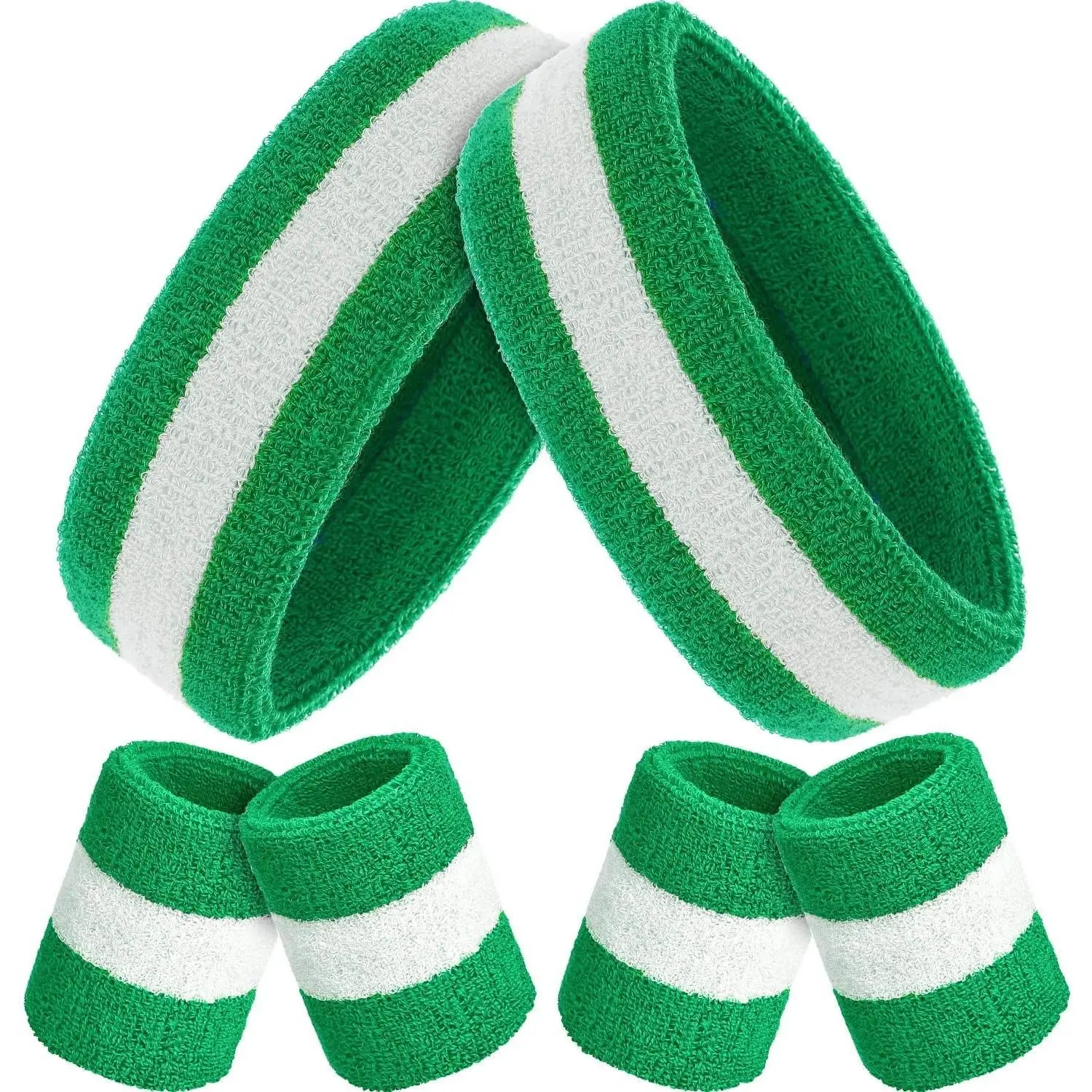6 Pcs Neon Sweatbands Set for Men Women - 80s Tennis Striped Headband Sports Wristband, Glow Cosplay Party Costume AccessoriesGift