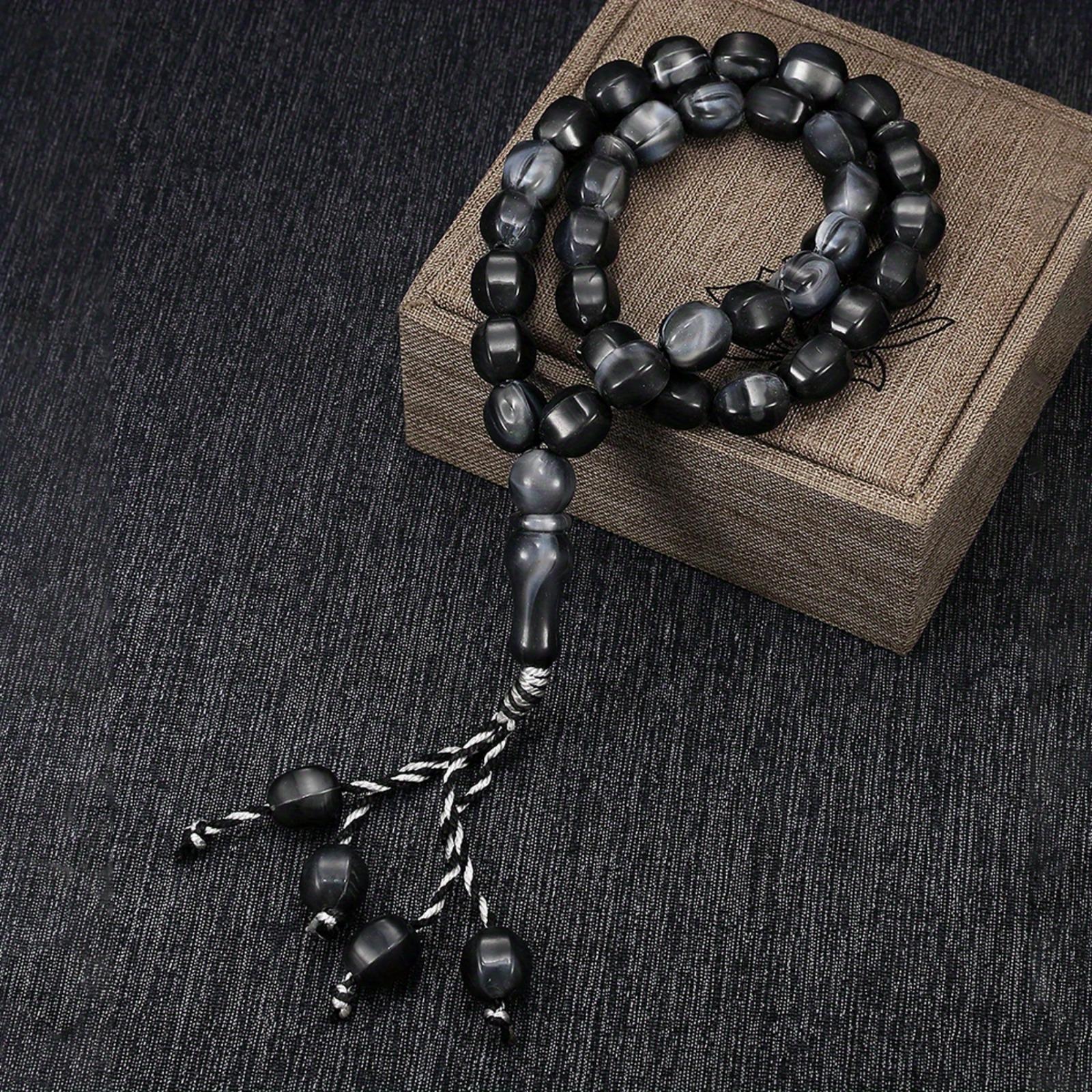 33 Black Angular Acrylic Bead Beads, Hand Knotted Islamic Prayer Beads, Bracelet, Stackable for Wearing, Ramadan, Prayer Accessories and Accessories