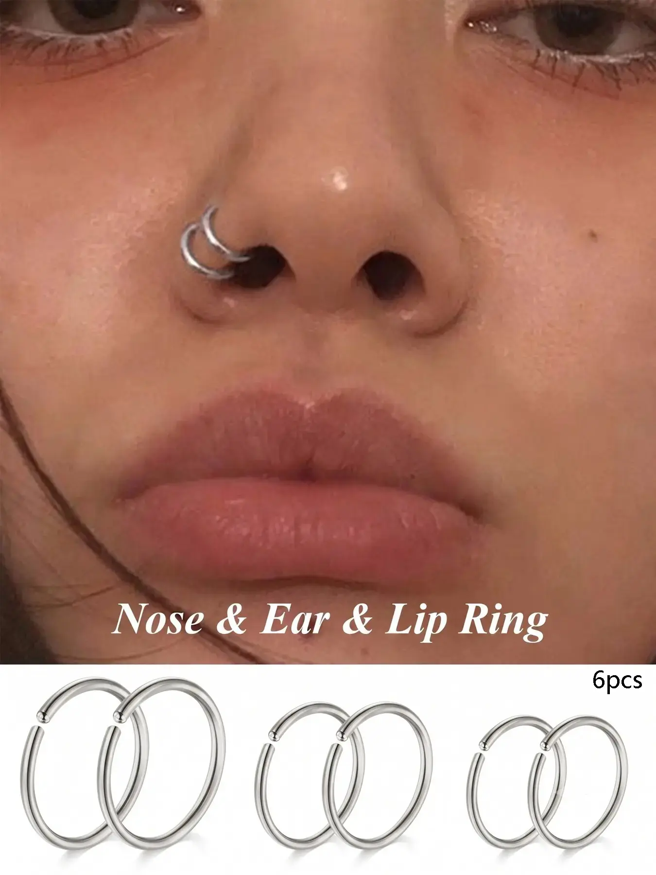 316L Surgical Steel Small Nose Ring Hoops, 18G/20G Gauge Inner Diameter 6mm 8mm 10mm, Open Hoop Piercing Jewelry for Nose, Septum, Ear Cartilage, Lip Piercing, Hypoallergenic Nostril Rings