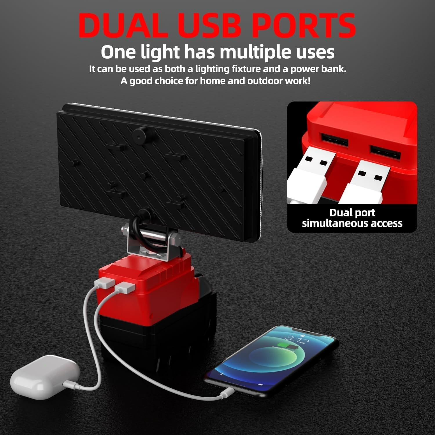 Milwaukee 18v Cordless LED Work Light, 90w 5400lm Wide Beam Floodlight, Dual USB Charging Ports, Ideal for Emergency Garage Workshop Use