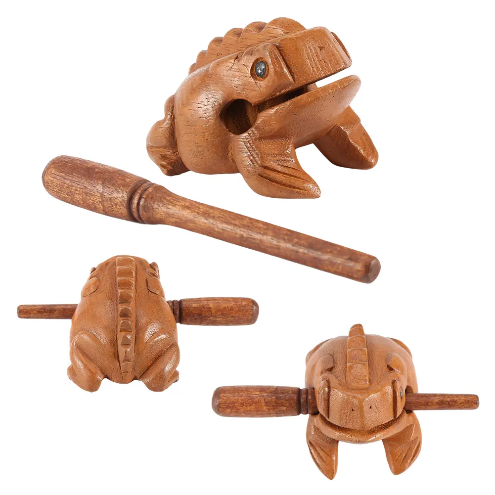 Thailand Traditional Craft Wooden Lucky Frog Croaking Musical Instrument Home Office Decor