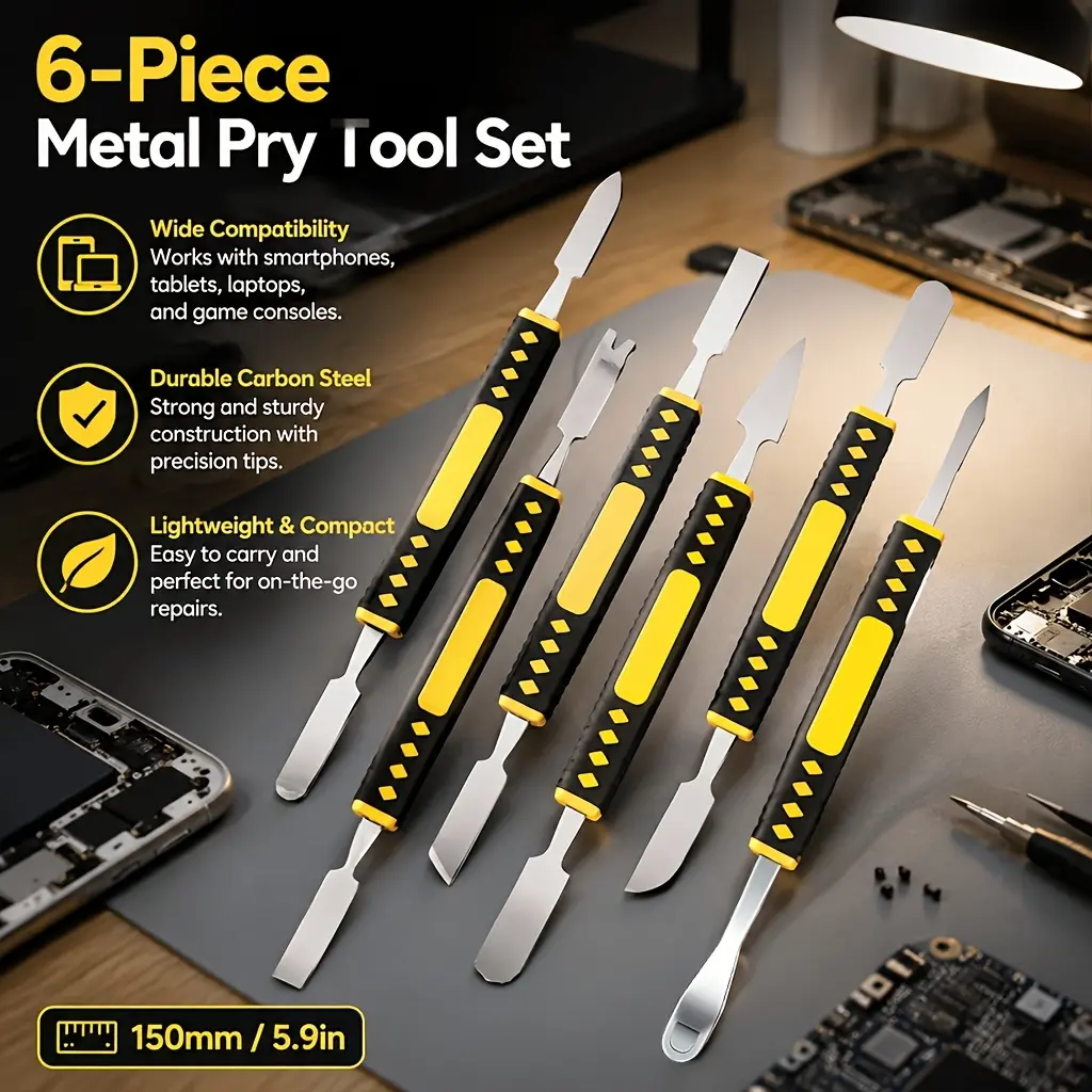 6PCS Metal Pry Tool Set for Electronics Repair, Carbon Steel Spudger Opening Tools with ABS Plastic Handle, Precision Phone Screen Removal Kit for iPhone Tablet Laptop Watch Game Console Repair and DIY Maintenance