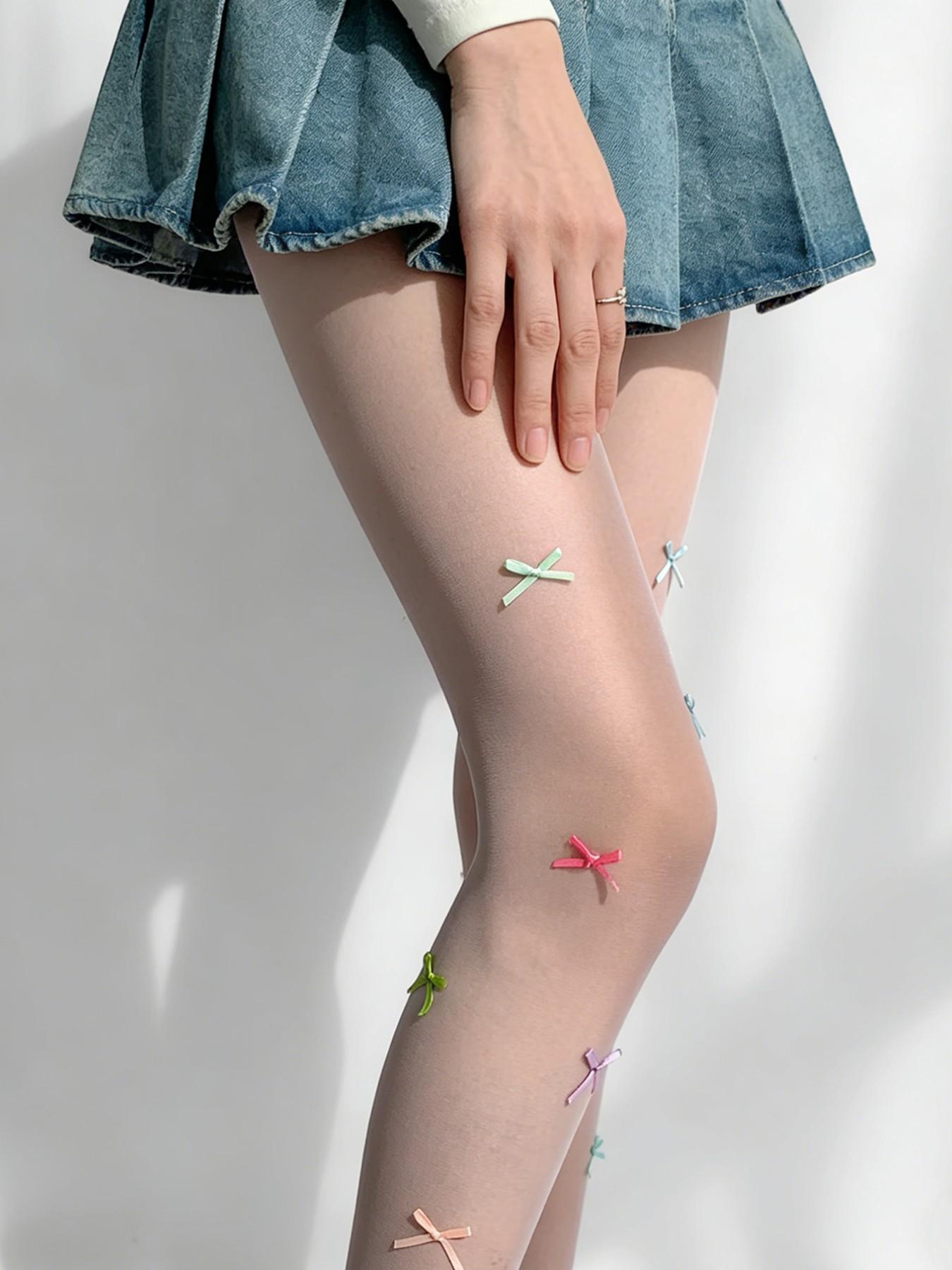 Colorful Bowknot Stockings, Essential Streetwear for Trendy Girls, Pure Desire Style, Perfect for All Seasons, High-Waisted Slim Fit Jumpsuit