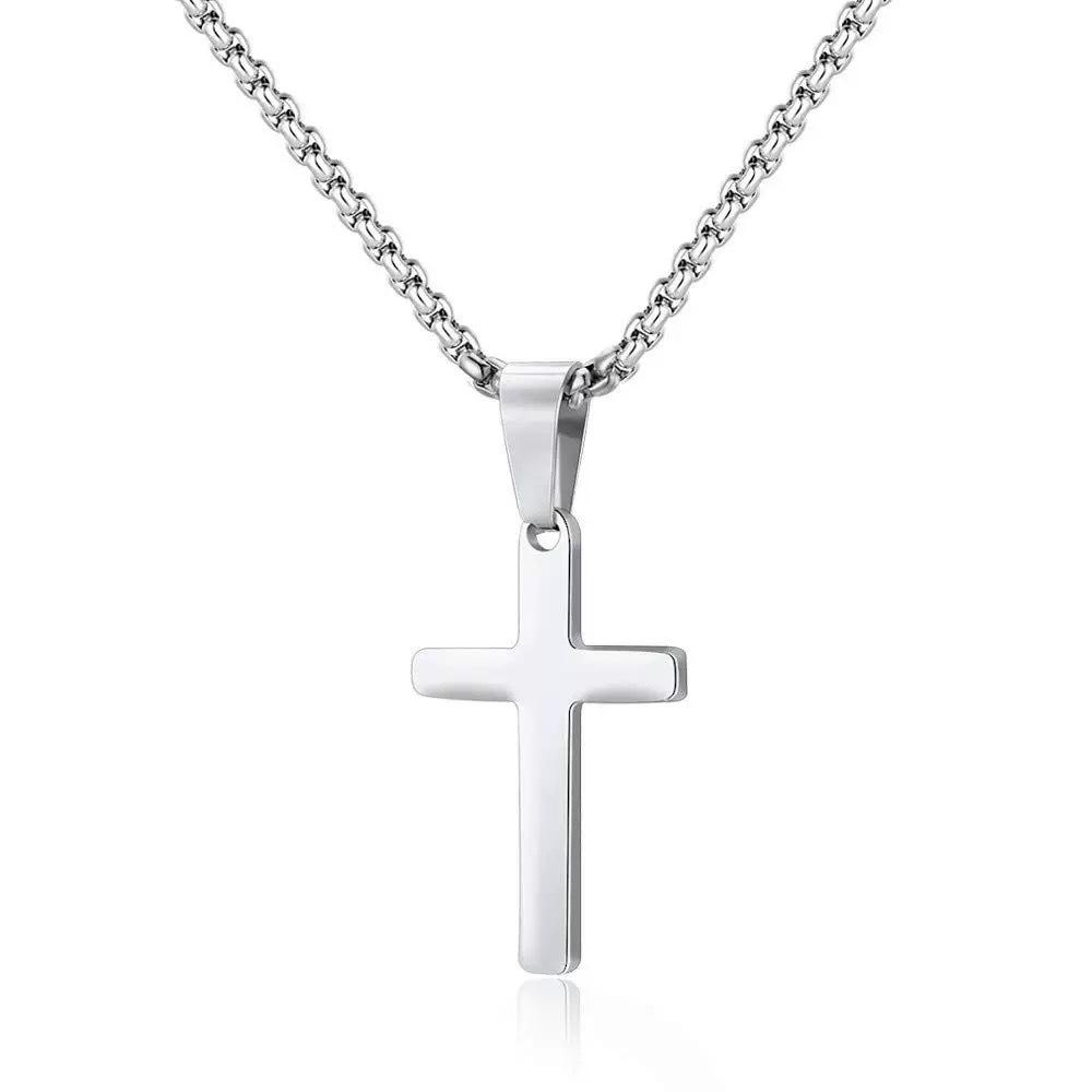 304L Stainless Steel Cross Pendant Necklace Unisex Golden, Black, Silvery Retro Cross Pendant Adjustable Cuban Twist Chain Stackable Jewelry Gifts Cross Chain Necklaces for Men Women