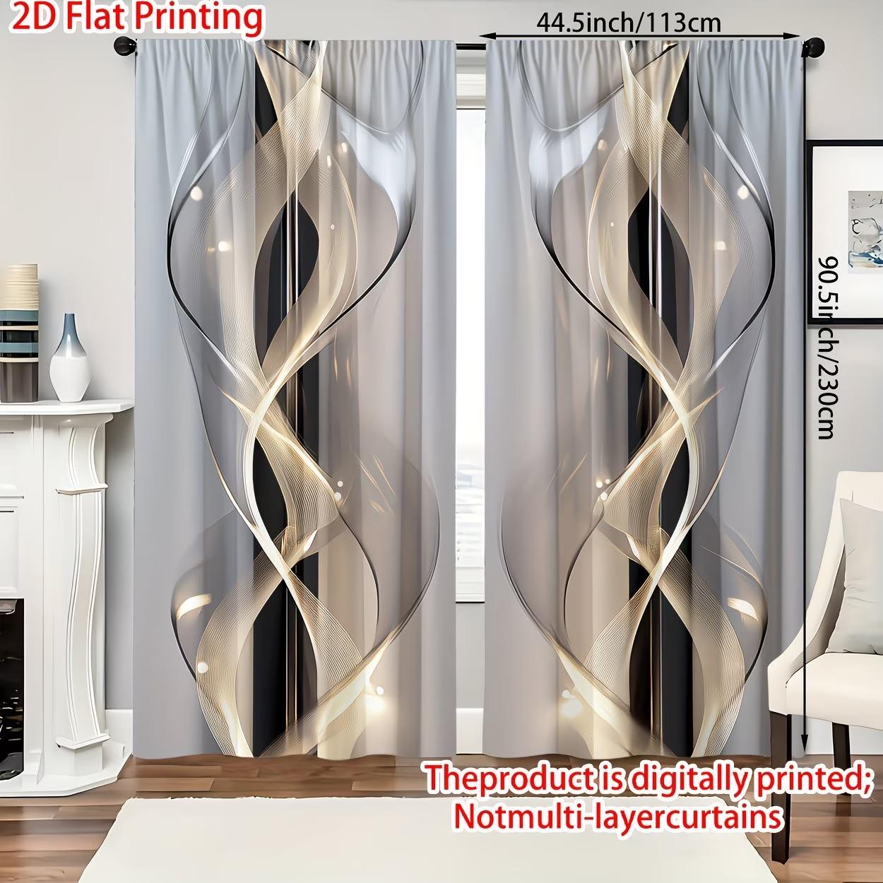 2-pack, 2D flat non-layered semi-sheer curtains with high-definition digital print art design made of polyester material, suitable for bedroom, living room, office and home decoration, featuring a rod-hanging design