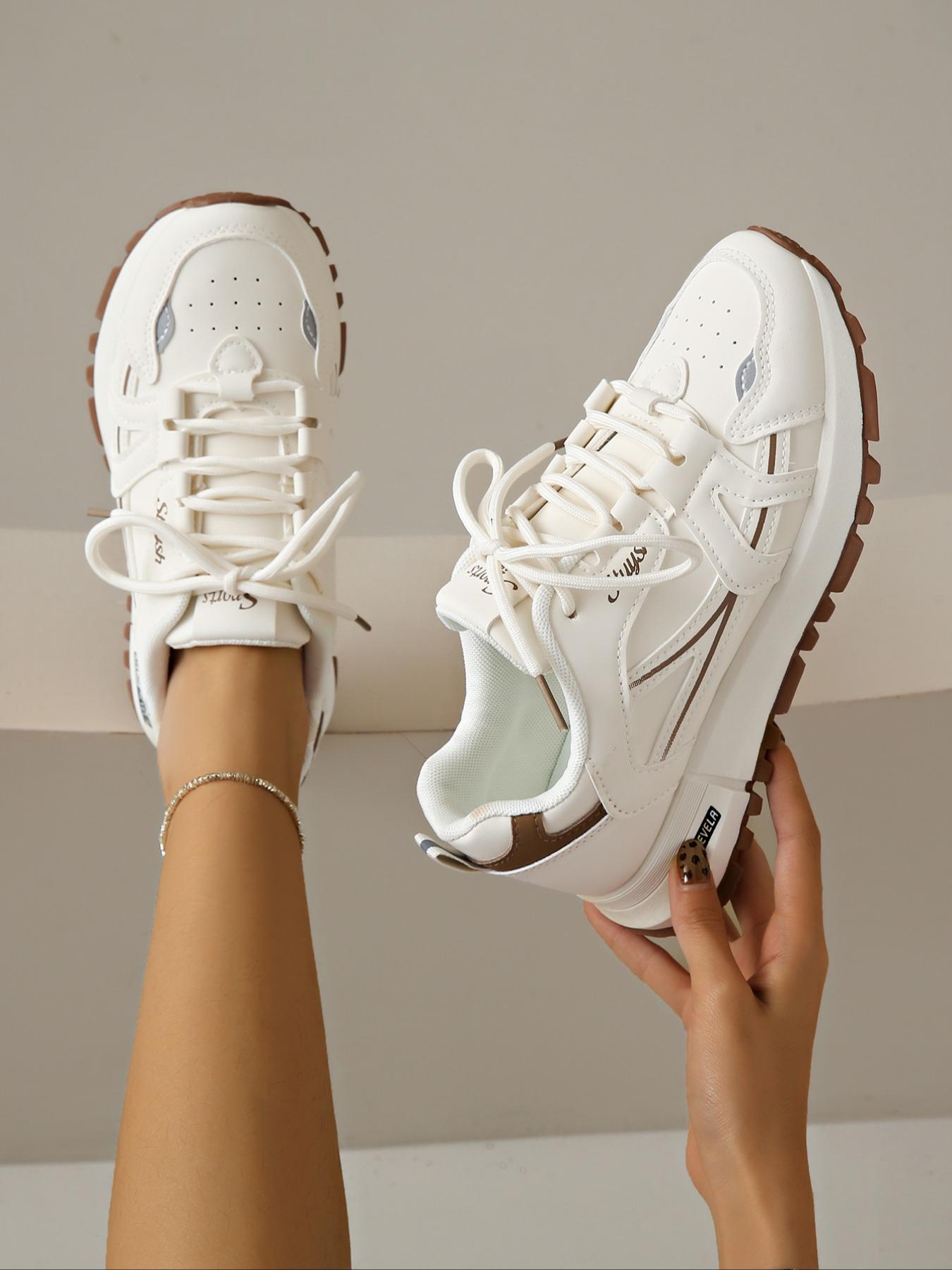 Women's Fashionable Letter & Striped Pattern Lace Up Low Top Sneakers, Casual Comfortable Breathable Sports Running Shoes, All-match Basic Shoes for Daily Wear, Sporty Running Fashion1123